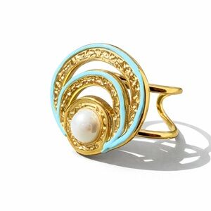 Blue Spiral Ring with Pearl Accent